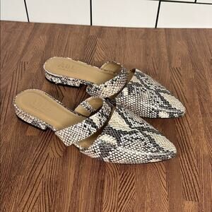 ABLE Joselyne Snake Python Leather Double Strap Almond Toe Slide Mule Size 8.5
